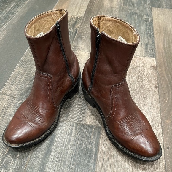 Leather Classics Brown Leather Cowboy Ankle Side Zip Boots Size 7.5 #1192 - Picture 1 of 8